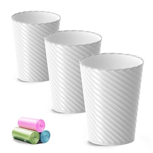 Lysam Bathroom Trash Can, 3 Pack 1.8 Gallons Small Trash Can with Trash Bags, Bathroom Garbage Can, Plastic Trash Bin, Round Waste Basket for Living Room, Bedroom, Office, Kitchen, Compact Space (White) - Image 1