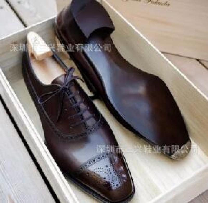 Men's Business Dress Shoes PU Leather Brogue Carving Low Heel Lace Up Classic British Style AG015 brown 46 - Image 1
