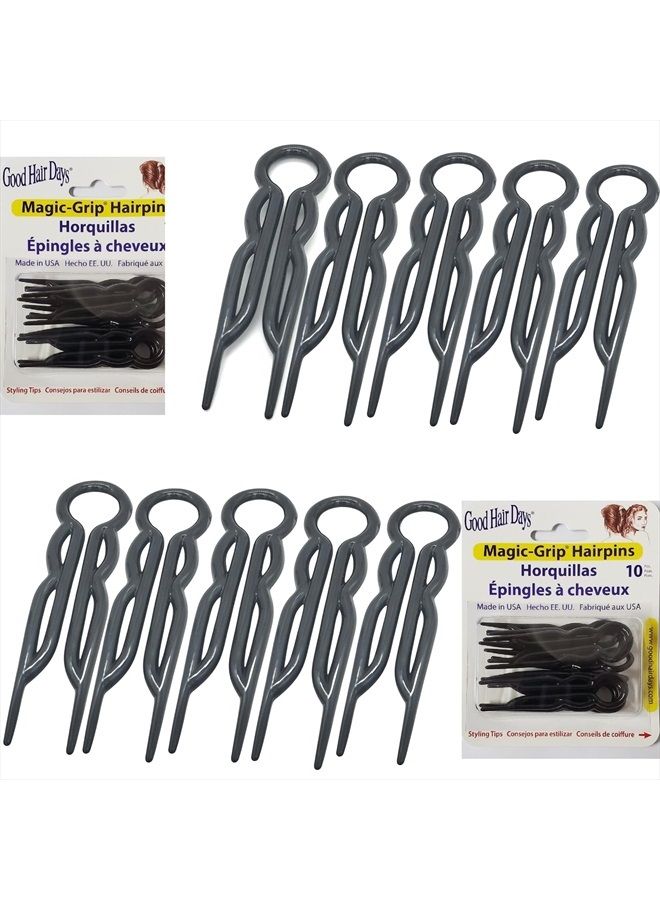 Good Hair Days Hair Pins - Plastic, U-shaped Magic Grip Hairpins, Strong Durable Pins For Fine, Thick & Long Hair, Hair Styling Accessories, Set of 20 (Black) - Image 1