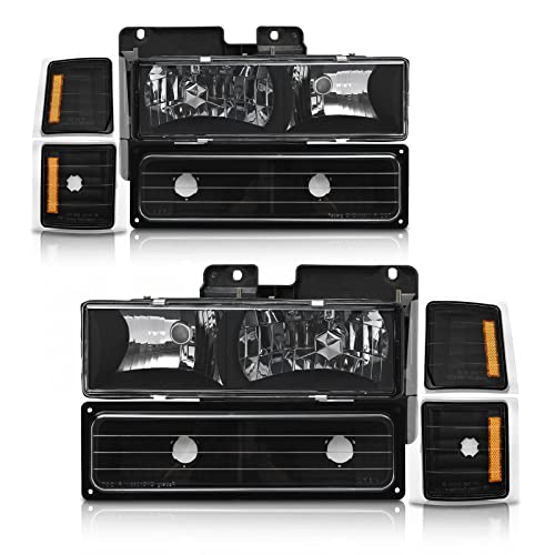 AXLAHA 19941998 Chevy Silverado Headlights Assembly for 19941998 Chevy SilveradoTahoeSuburbanC10 Chrome Housing Amber Reflector Replacement Driver and Passenger Side