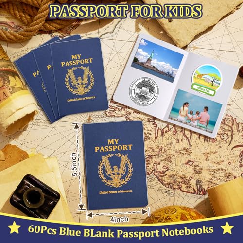 Kenburg 60Pcs Blank Passport Notebook Passport Books for Kids Passport Notebook 4 x 5.5Inch Blank Passport Notebook Pretend Passports for Back to School Party School Theme Party Favors-Navy Blue - Image 3