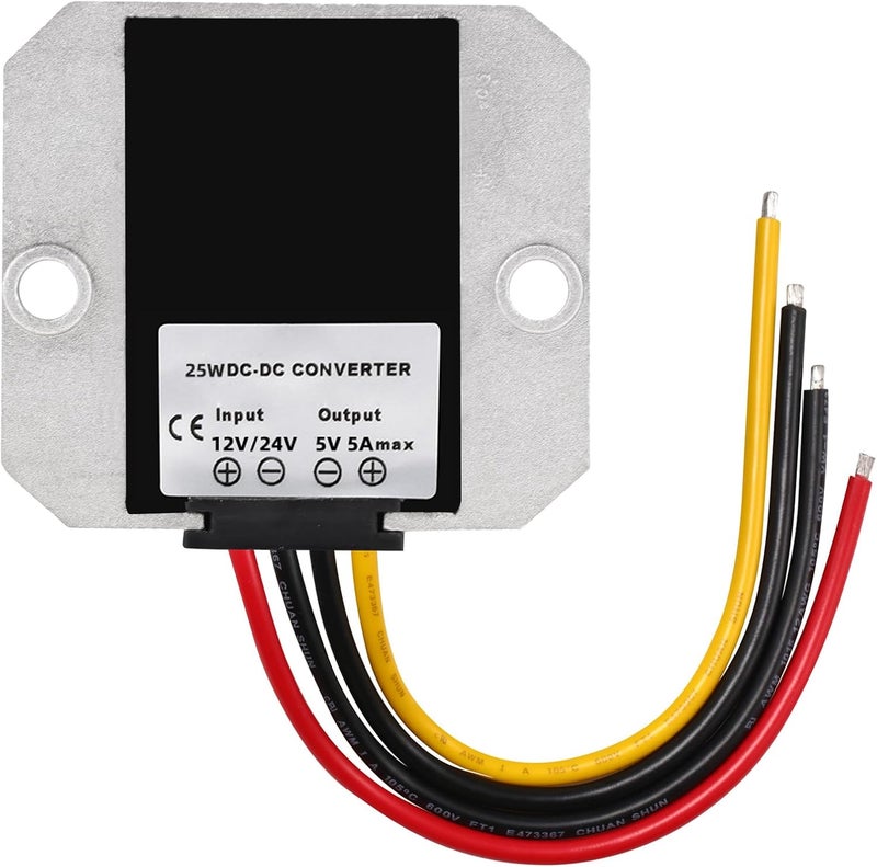 MGGi محول ومنظم جهد من نوع DC/DC لتخفيض الجهد من 12V/24V إلى 5V بقدرة 5A وطاقة 25W، مكون إمداد الطاقة، محول نوع “باك”، مصنوع من الألومنيوم، يُستخدم في عربات الجولف، الرافعات، السيارات. - Image 5
