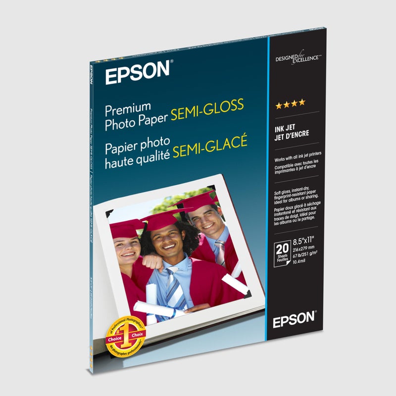 EPSON ورق صور إبسون بريميوم شبه لامع (8.5x11 بوصة، 20 ورقة) (S041331) ، أبيض - Image 2