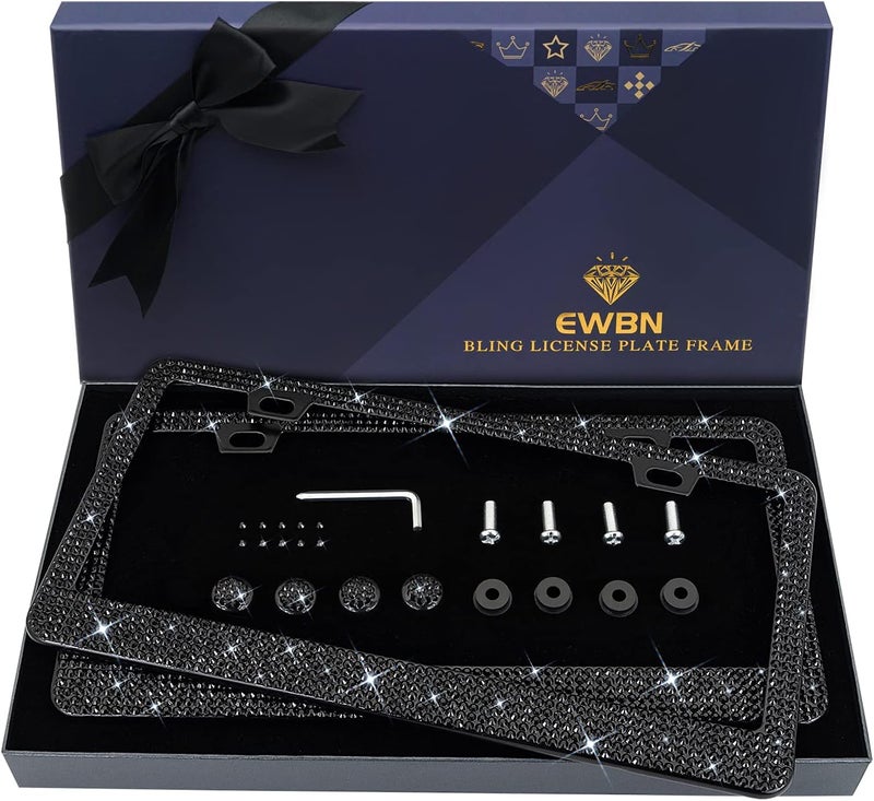 EWBN Bling Rhinestone License Plate Frame for Women 2PC - Image 1