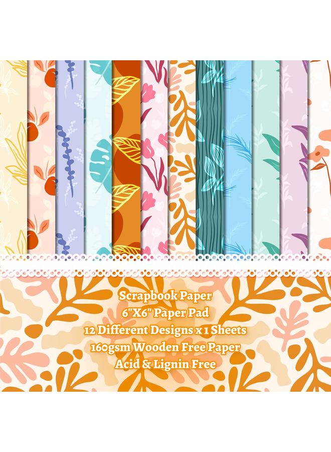 Bluejw Selling 12 Sheets/package Of Flowers And Plants BOHO Hand Account Material Paper 6 Inch DIY Hand Account Background Paper Material Paper Photo Album Cartoon - Image 3