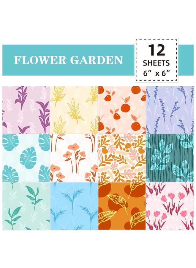 Bluejw Selling 12 Sheets/package Of Flowers And Plants BOHO Hand Account Material Paper 6 Inch DIY Hand Account Background Paper Material Paper Photo Album Cartoon - Image 4