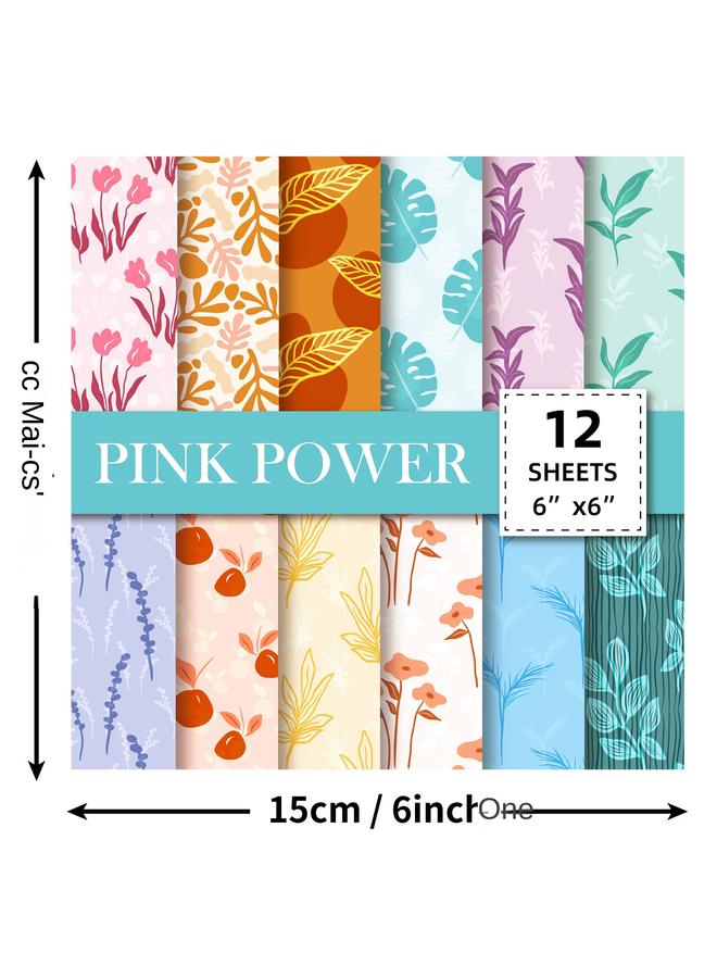 Bluejw Selling 12 Sheets/package Of Flowers And Plants BOHO Hand Account Material Paper 6 Inch DIY Hand Account Background Paper Material Paper Photo Album Cartoon - Image 5