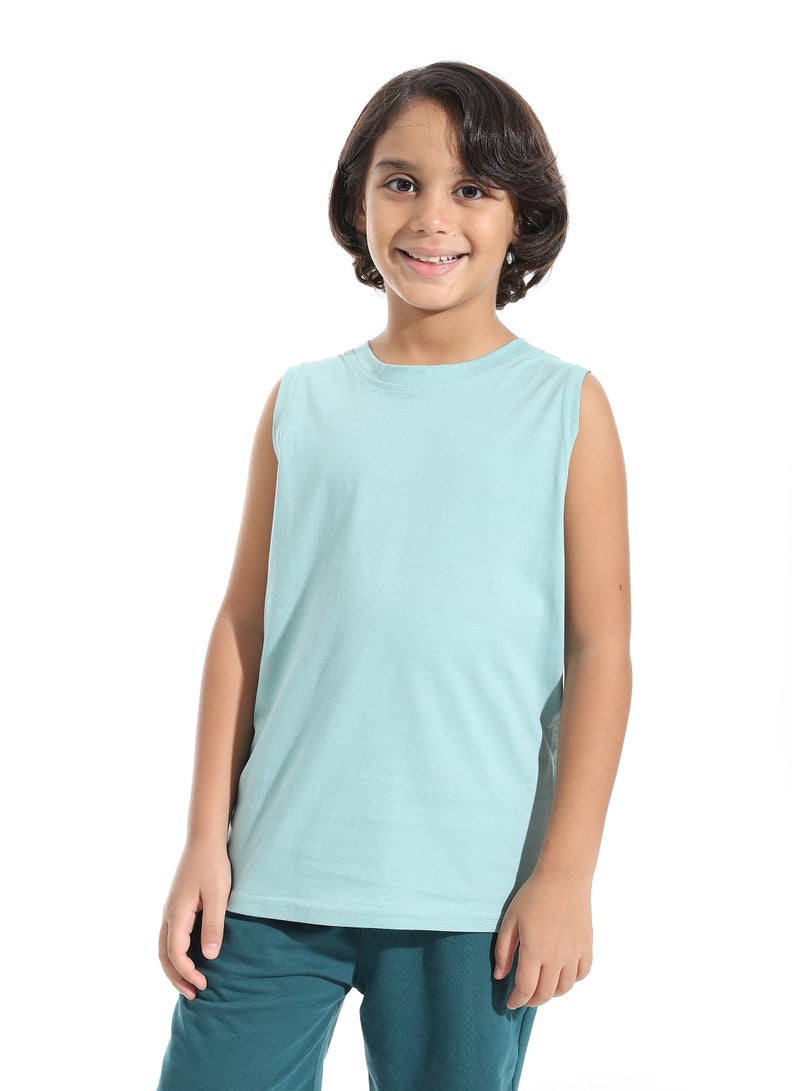 Andora Cut Sleeves Loose Fit Basic T-Shirt_Pale Light Blue - Image 1