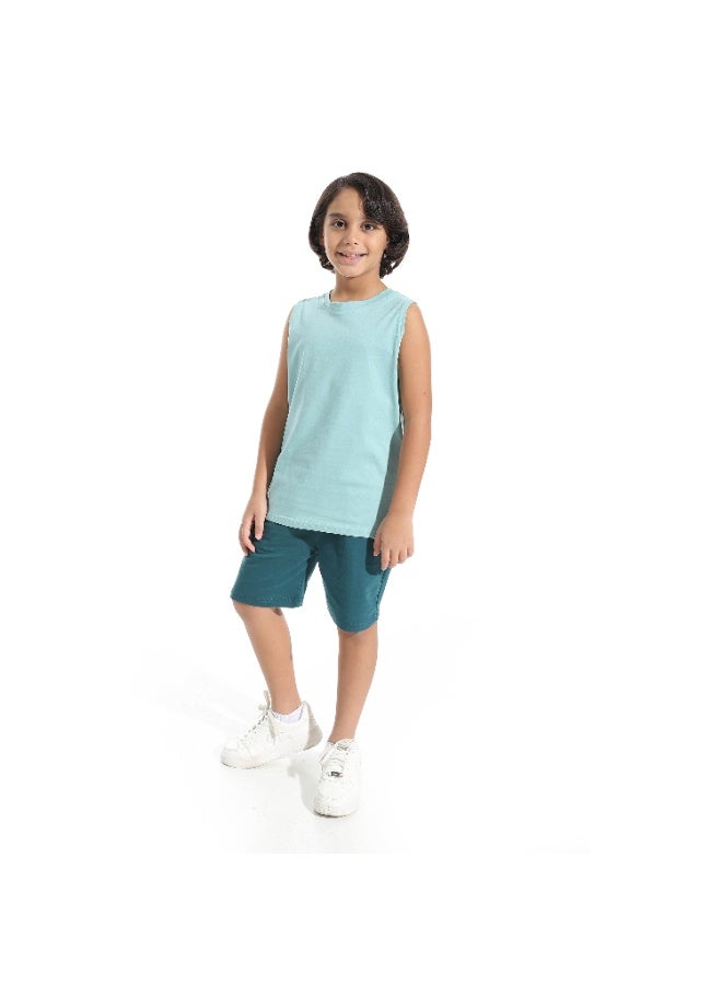 Andora Cut Sleeves Loose Fit Basic T-Shirt_Pale Light Blue - Image 4