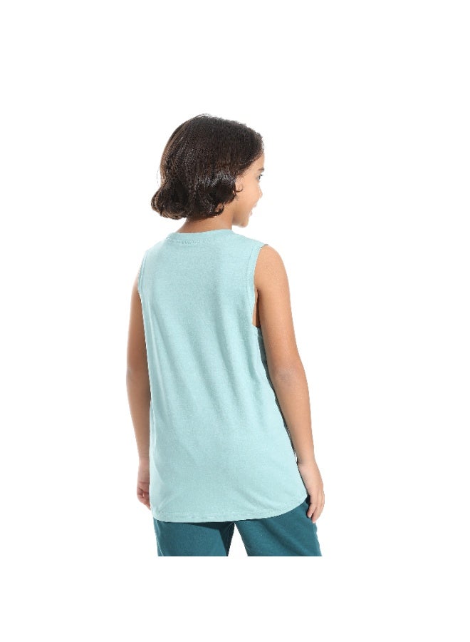 Andora Cut Sleeves Loose Fit Basic T-Shirt_Pale Light Blue - Image 2