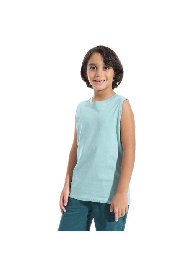Andora Cut Sleeves Loose Fit Basic T-Shirt_Pale Light Blue - Image 5