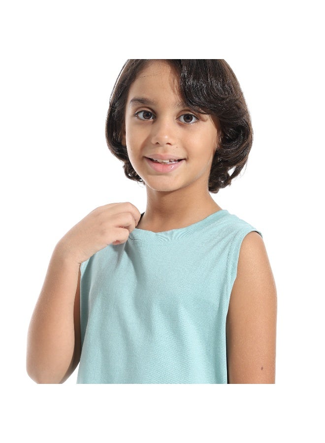 Andora Cut Sleeves Loose Fit Basic T-Shirt_Pale Light Blue - Image 3