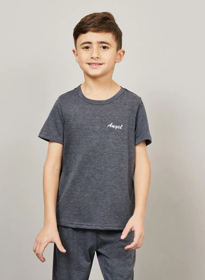 ستايلي Placement Print Melange T-Shirt and Jogger Set