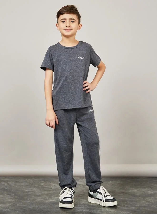 ستايلي Placement Print Melange T-Shirt and Jogger Set
