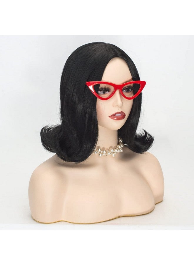 TSNOMORE Linda Wig for Women Short Black Synthetic Wigs with Glasses Halloween Costume Party Cosplay Wig - Image 2