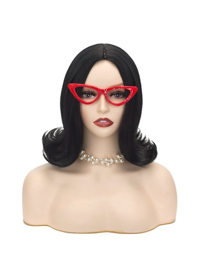 TSNOMORE Linda Wig for Women Short Black Synthetic Wigs with Glasses Halloween Costume Party Cosplay Wig - Image 1