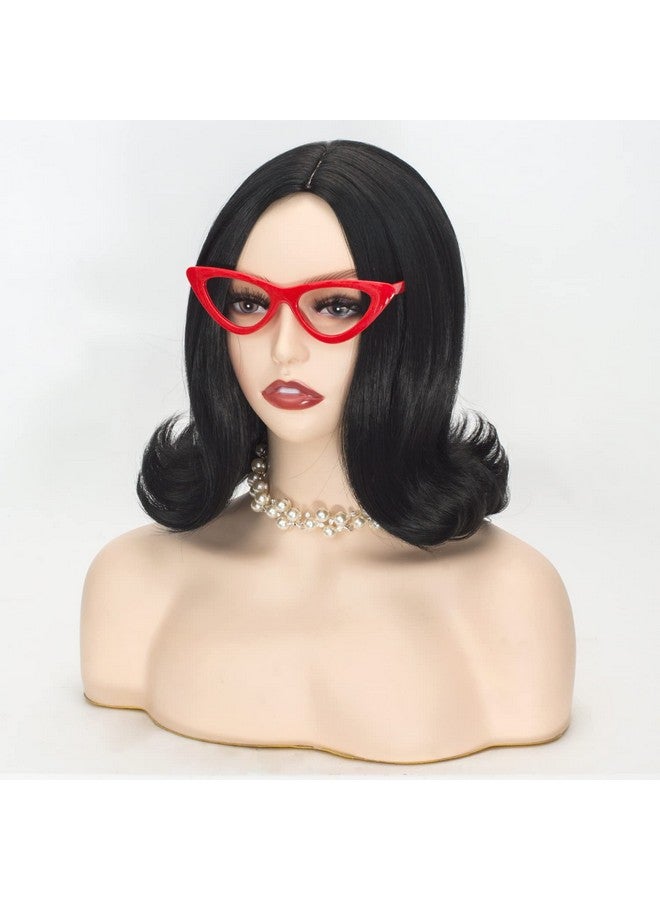 TSNOMORE Linda Wig for Women Short Black Synthetic Wigs with Glasses Halloween Costume Party Cosplay Wig - Image 3