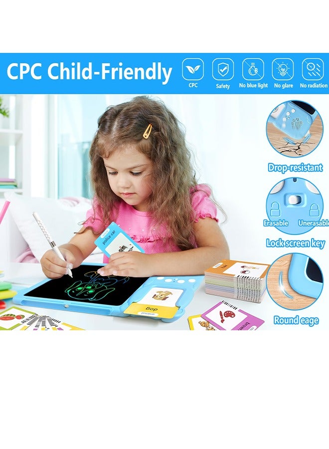 LCAREMOM Talking Flash Cards Drawing Learning Toys for Age 2-6, 2 in 1 Toddlers Sensory Speech Therapy Autism Doodle Board Travel Toys, 224 Reading Lcd Writing Tablet Montessori Education Boys and Girls Gifts (Blue) - Image 3
