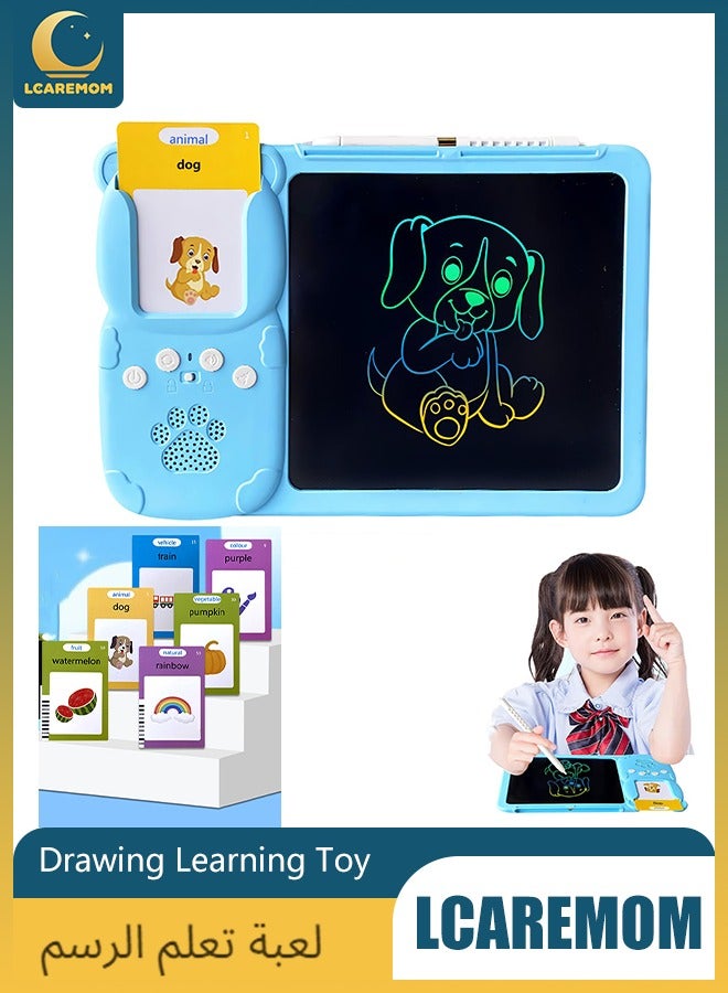LCAREMOM Talking Flash Cards Drawing Learning Toys for Age 2-6, 2 in 1 Toddlers Sensory Speech Therapy Autism Doodle Board Travel Toys, 224 Reading Lcd Writing Tablet Montessori Education Boys and Girls Gifts (Blue) - Image 1