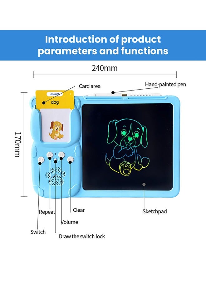 LCAREMOM Talking Flash Cards Drawing Learning Toys for Age 2-6, 2 in 1 Toddlers Sensory Speech Therapy Autism Doodle Board Travel Toys, 224 Reading Lcd Writing Tablet Montessori Education Boys and Girls Gifts (Blue) - Image 4