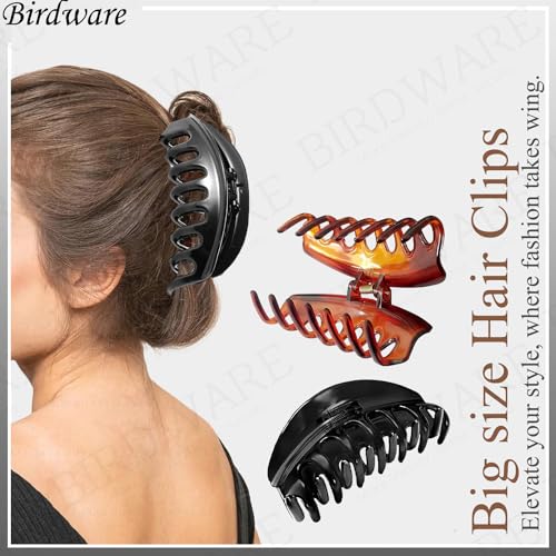 BIRDWARE Plain Big Size D-shape Multi Color Acrylic Material Stone Butterfly hair Clips For Women (Pack of 3, Multicolor) | hair clutchers | hair claws (Black Wooden & Shell) - Image 5