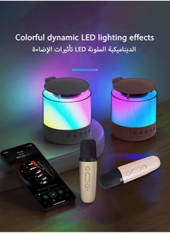 جورفنت جهاز كاريوكي ميني، مكبر صوت بلوتوث محمول مع ميكروفونين لاسلكيين وأضواء LED ملونة لخلق جو موسيقي مميز  - Image 2
