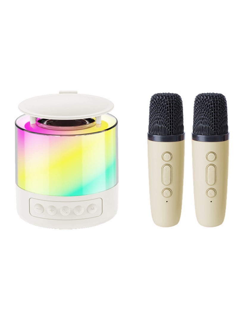 Jourvent Portable Karaoke Machine with 2 Wireless Microphone Music Player Toys Gifts Children Mini BT Speaker for Kids white - Image 1