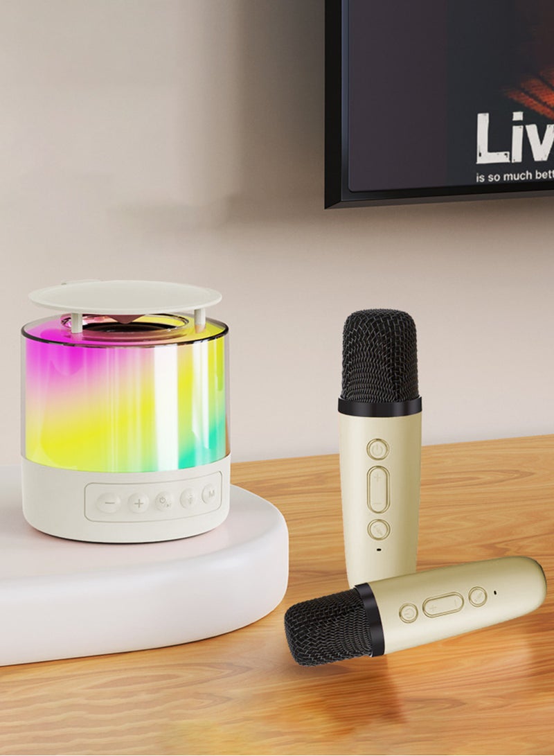 Jourvent Portable Karaoke Machine with 2 Wireless Microphone Music Player Toys Gifts Children Mini BT Speaker for Kids white - Image 4
