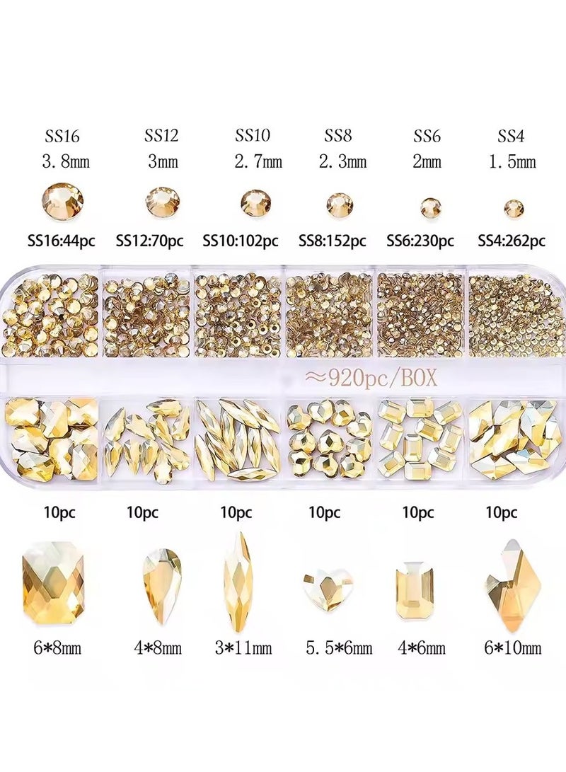 Goolsky 720/1000pcs Champagne Nail Art Rhinestones 5/10pcs Shaped Gem 75/120pcs Mini Diamond Mixed Sizes Flat-Back Luxurious Crystal RH4 - Image 2