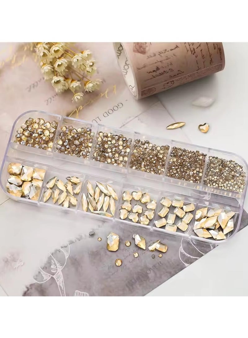 Goolsky 720/1000pcs Champagne Nail Art Rhinestones 5/10pcs Shaped Gem 75/120pcs Mini Diamond Mixed Sizes Flat-Back Luxurious Crystal RH4 - Image 4
