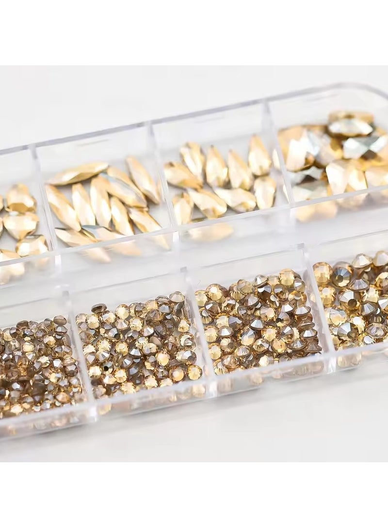 Goolsky 720/1000pcs Champagne Nail Art Rhinestones 5/10pcs Shaped Gem 75/120pcs Mini Diamond Mixed Sizes Flat-Back Luxurious Crystal RH4 - Image 5