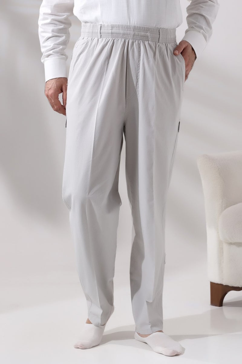 İhvan Online Men's Gray Side Pocket Comfortable Cut Elastic Waist Cargo Hajj and Umrah Shalwar Trousers  - Image 3