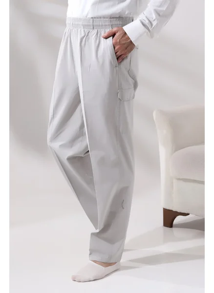İhvan Online Men's Gray Side Pocket Comfortable Cut Elastic Waist Cargo Hajj and Umrah Shalwar Trousers