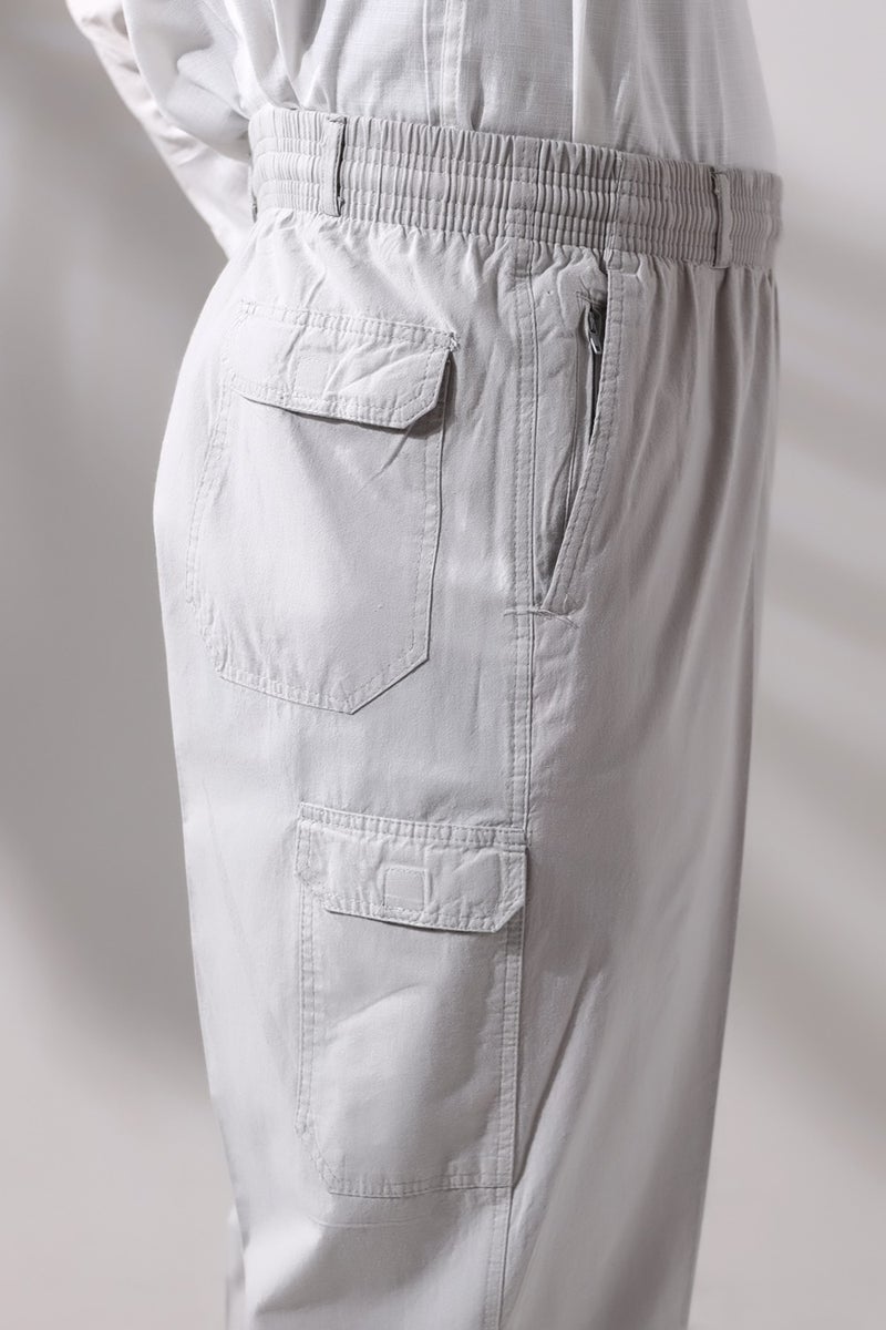 İhvan Online Men's Gray Side Pocket Comfortable Cut Elastic Waist Cargo Hajj and Umrah Shalwar Trousers  - Image 5