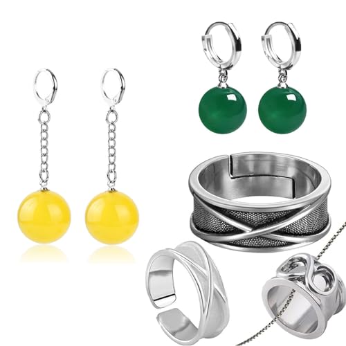 JinYu 7 Set Anime Black Ring,Time Ring with Potara Earring Cosplay Prop Accessory - Image 1