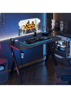AGD Home Computer Desk with Headphone Hook and Cup Holder (Black)  - Image 1