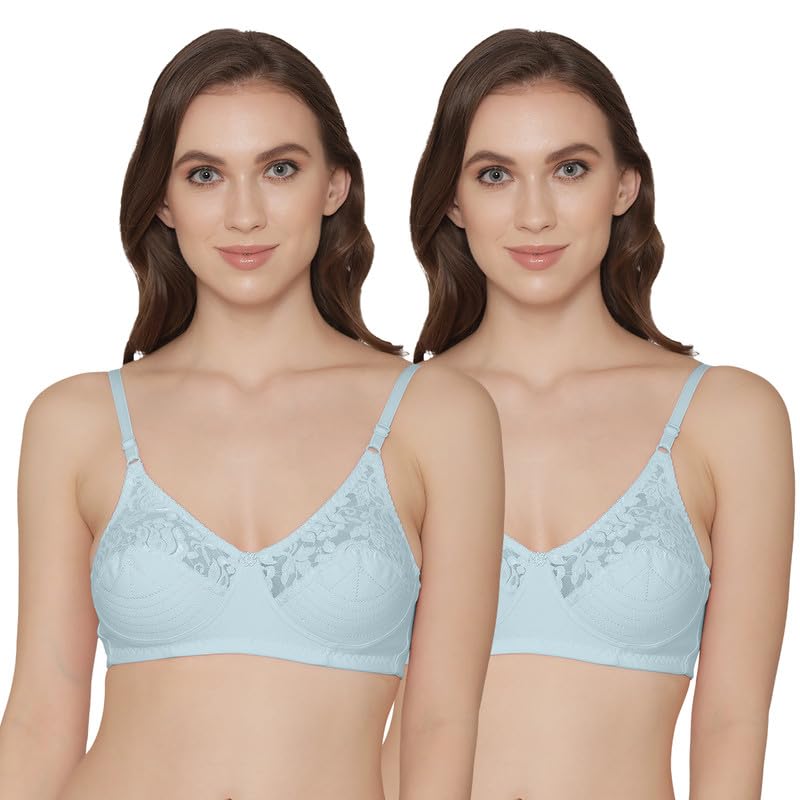 Kalyani Deepali Non Padded Cut & Sew Cups Everyday Lace Bra Sky Blue,Sky Blue_ Pack of 2 - Image 1