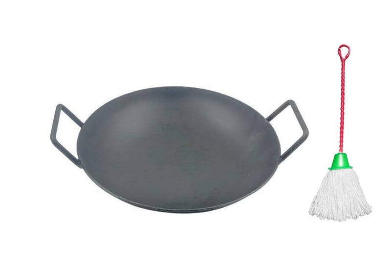 PRAGANIYA Pure Iron Appachatti/Appam Pan 100% Pure & Toxin-Free Super Smooth (Pre-Seasoned) (10" with Oil Spreader) - Image 1