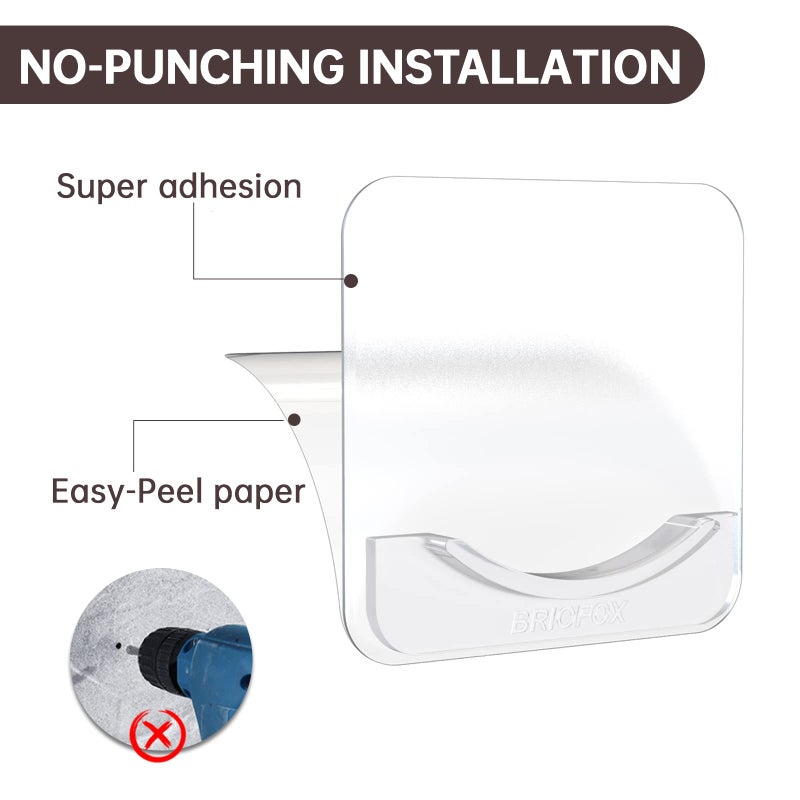 BRIOFOX Extra-Large Adhesive Shower Curtain Rod Holder | No Drilling | Invisible Wall Mount Holder | Transparent Rod Retainer, 2 Pack(Rod Not Included) - Image 4