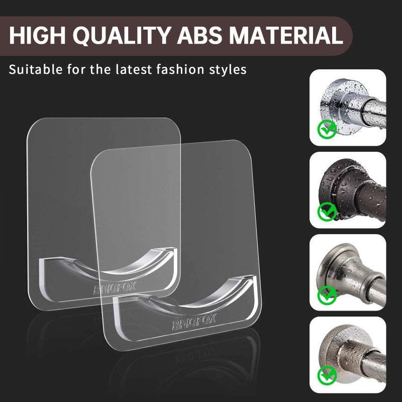 BRIOFOX Extra-Large Adhesive Shower Curtain Rod Holder | No Drilling | Invisible Wall Mount Holder | Transparent Rod Retainer, 2 Pack(Rod Not Included) - Image 2