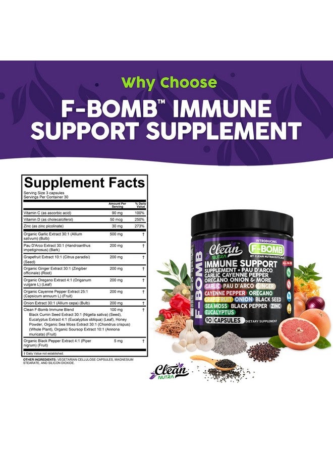 Clean Nutraceuticals دعم المناعة العضوي مع باو داركو والثوم والفلفل الحار والأوريجانو والزنجبيل والجريب فروت والبصل وبذور الكمون والطحالب البحرية والفلفل الأسود والزنك والأوكاليبتوس وفيتامين سي وفيتامين د والسورسيوب العضوي من كلين نوترا - Image 4