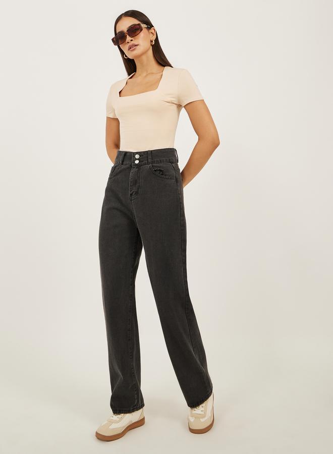 Styli Mid Rise Plain Wide Leg Jeans  - Image 1