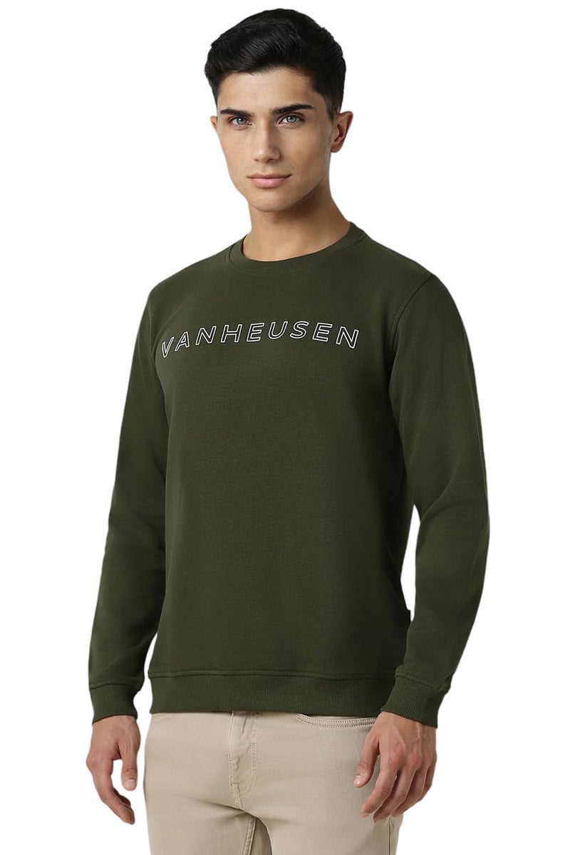 Van Heusen Men Olive Print Crew Neck Sweatshirt - Image 2