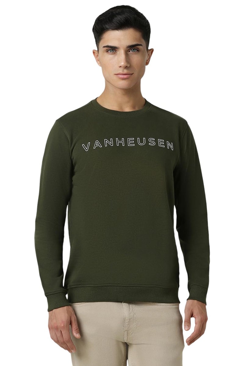 Van Heusen Men Olive Print Crew Neck Sweatshirt - Image 1