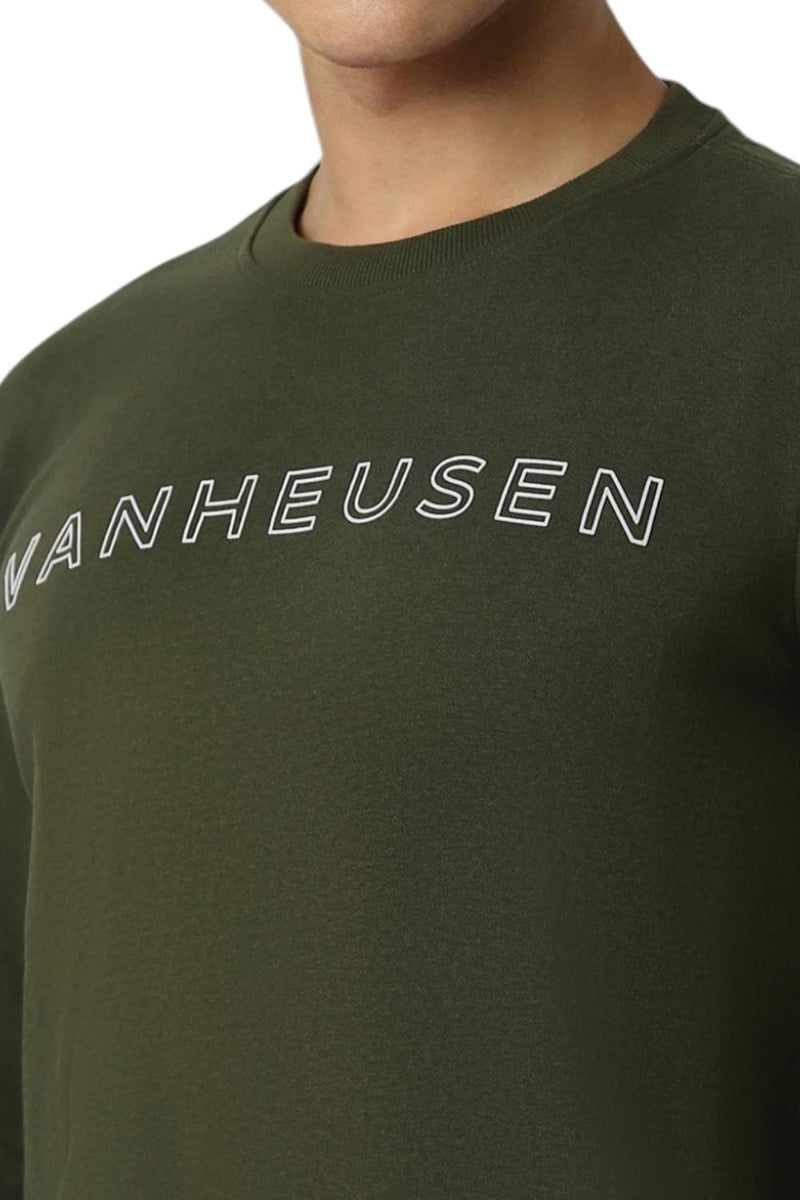 Van Heusen Men Olive Print Crew Neck Sweatshirt - Image 4