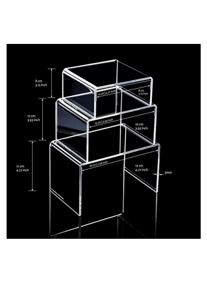 Creative Planet Clear Acrylic Display Riser Heavy Duty for Figurines Pastry Cake Dessert Table Decorations Rectangle - 3", 4", 5" (Set of 2) - Image 3