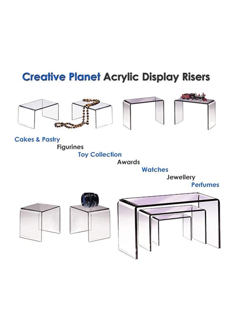 Creative Planet Clear Acrylic Display Riser Heavy Duty for Figurines Pastry Cake Dessert Table Decorations Rectangle - 3", 4", 5" (Set of 2) - Image 2
