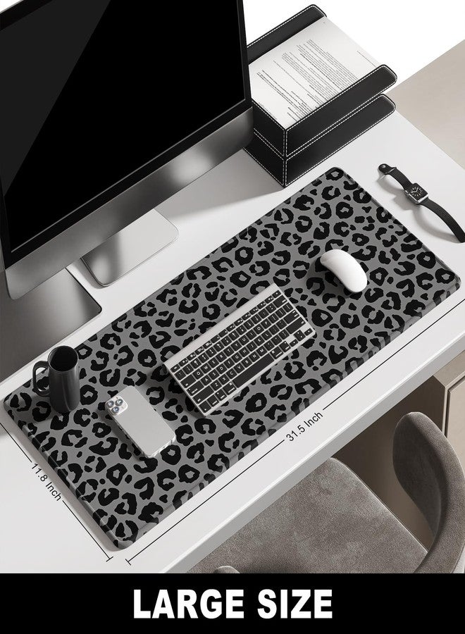 BOSOBO Extended Gaming Desk Mat, XXL Full Cover 31.5 x 11.8 Inches, Black Leopard Print - Image 2