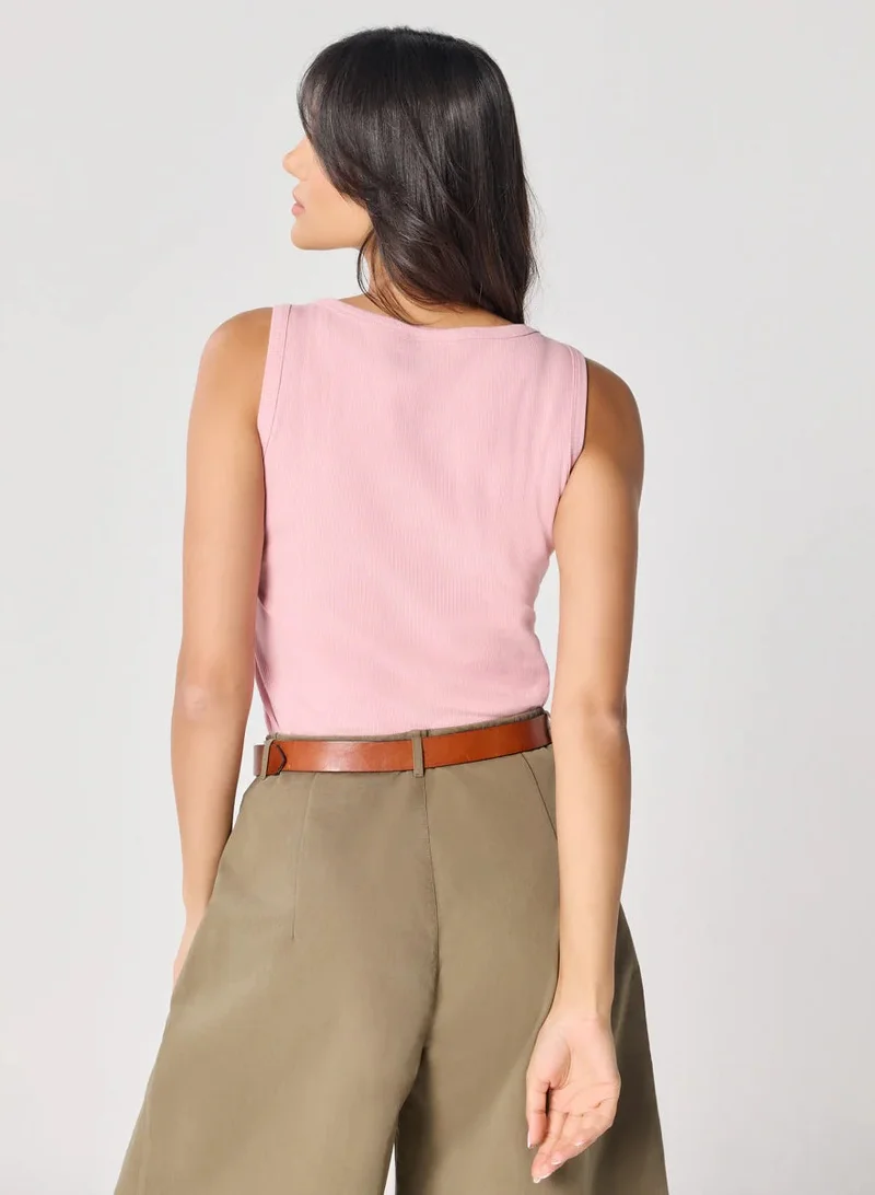 Zigzag Salmon Pink Rib Cami Top