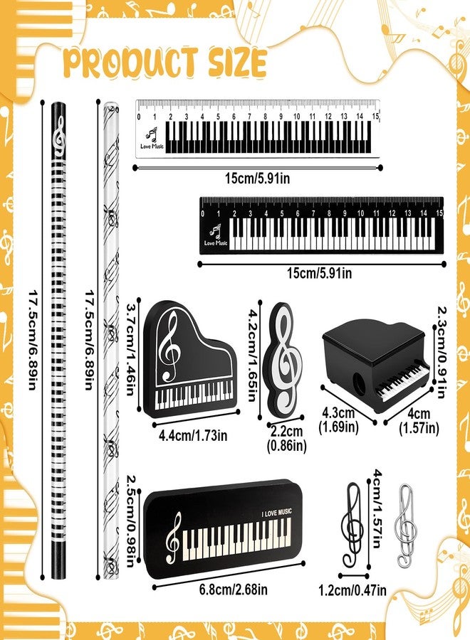 Gaiaring 30 Pcs Music Pencil Stationery Set Back to School Gift Piano Prizes Music Note Pencil Paper Clips Rulers Piano Pencil Sharpeners Erasers Music Themed Gifts for Classroom First Day of School - Image 2
